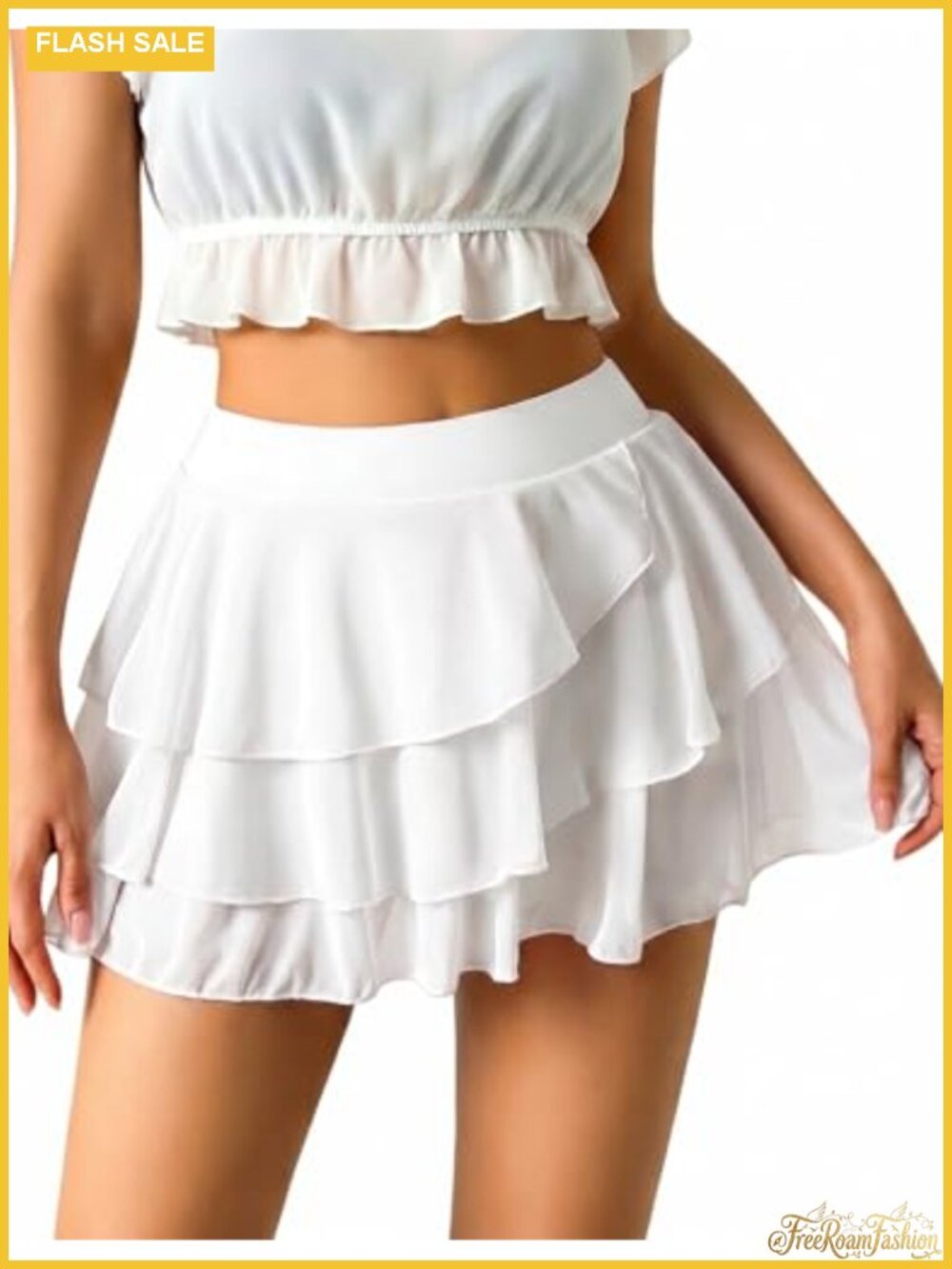 Avidlove Layered Mesh Mini Skirt Built-in Shorts Ruffle Hem Skort